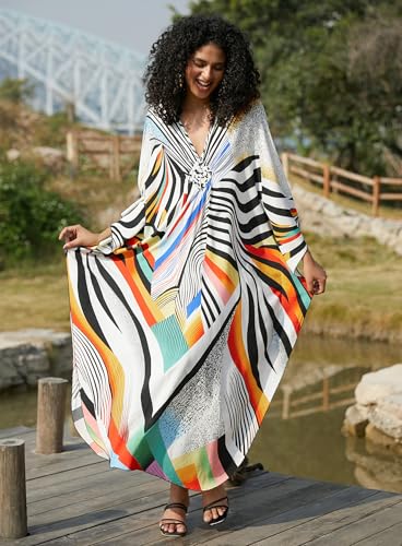 Image of Yanziliu Kaftan Dress for Women,Plus Size Hawaiian Batwing Sleeve Beach Cover Up Summer Swimsuit Dresses