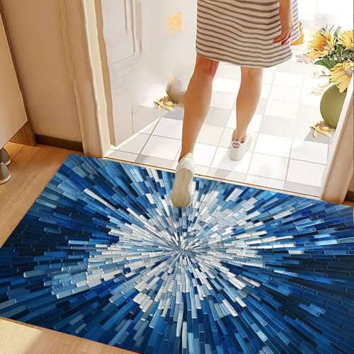 Paillasson intérieur 40x60cm bleu au motif géométrique abstrait - 5
