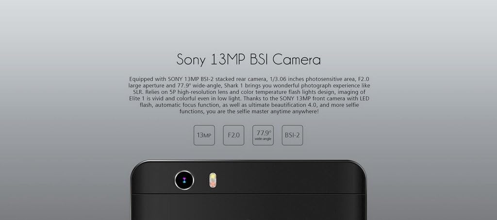 Close-up of the LEAGOO Shark 1's rear camera module, highlighting its 13MP BSI sensor.