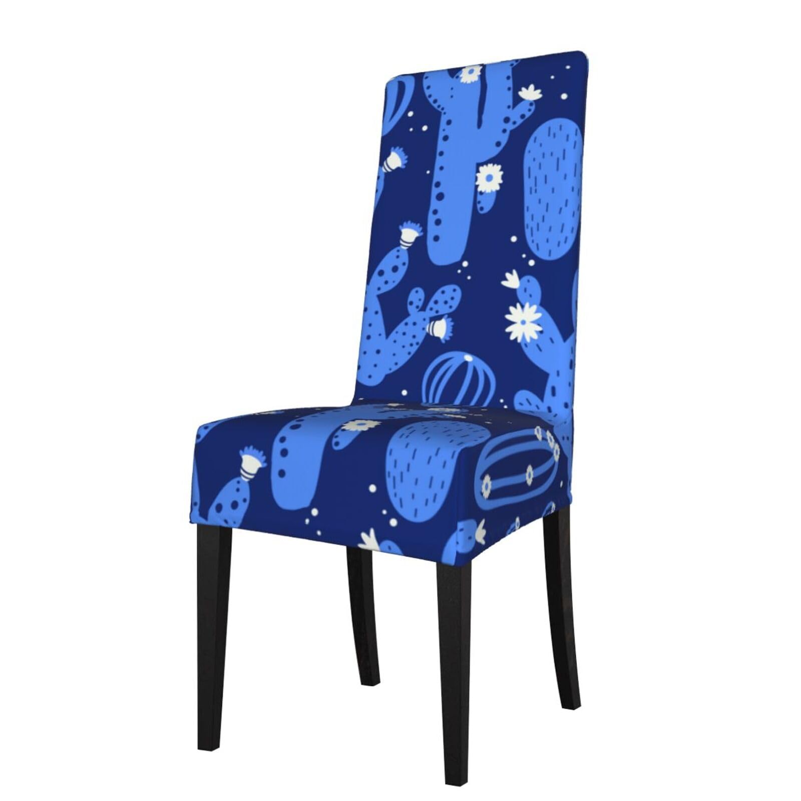 LKYMOH Blue Cactus Floral Print, Chair Covers Stretch Chair Slipcovers for Dining Room, for Party Pet Protection Universal Fit Soft Polyester