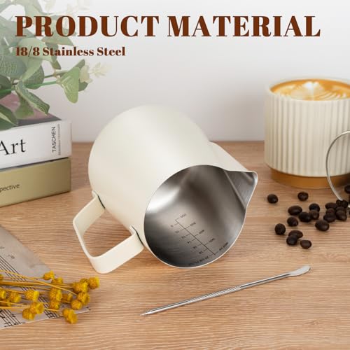 Image of Amrules Milk Frothing Pitcher 20oz Frother Cup Barista Tools, White