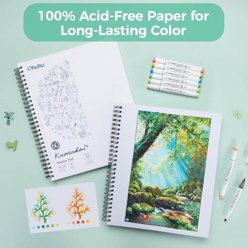 Image of Ohuhu Double-Sided Marker Pad Sketchbook Bleedproof - 11 inchx14 inch Large Paper Size - 90 LB /150 GSM Smooth Drawing Paper - 60 Sheets /120 Pages - Spiral Bound Sketching Book for Alcohol Markers