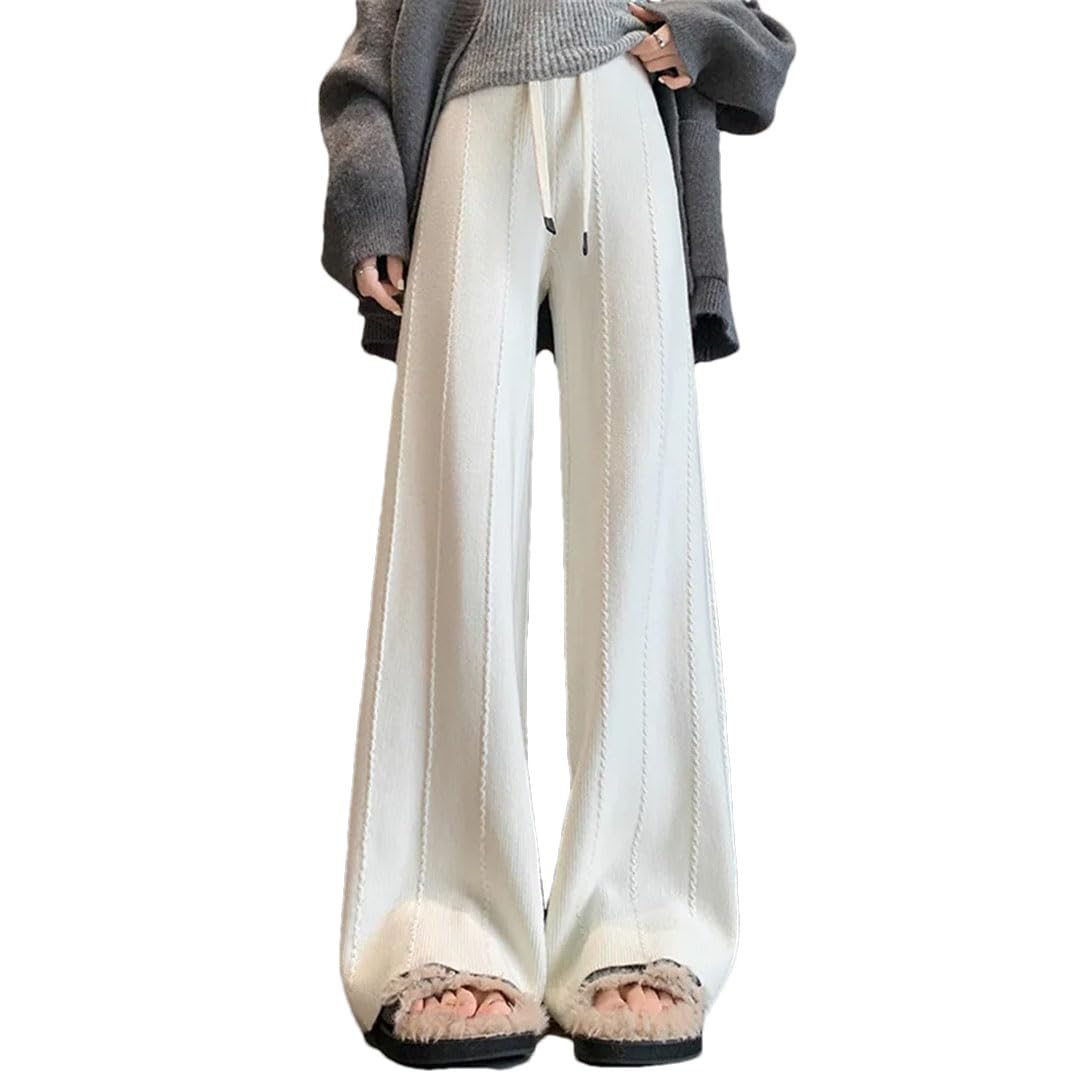 Pantaloni da donna invernali lavorati a maglia a vita alta allentati a gamba dritta pantaloni corti a gamba larga