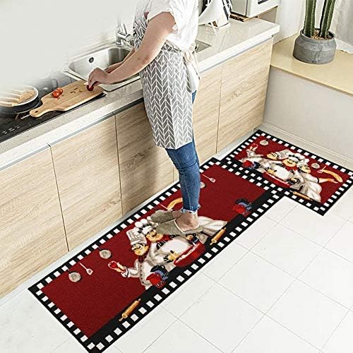 EGOBUY Chef Kitchen Rugs and Mats Washable Non-Skid Absorbent Microfiber Kitchen Mats for Floor Anti-Fatigue Kitchen Mat Set of 2 Chef Kitchen Decoration Stain Resistant 15.7''x23.6'' + 15.7''x47.2'