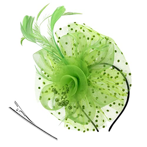 Image of DRESHOW Fascinators Hat Flower Mesh Ribbons Feathers on a Headband and a Clip Tea Party Headwear for Girls and Women