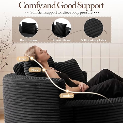 Image of Trustyue Boneless Couch,Comfy Fluffy Sofa Bed,Upholstered Sleeper Sofa with Cup Holder and Throw Pillows,Corduroy Plush Cloud Lounge Chair