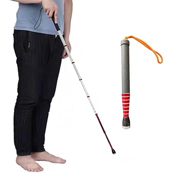8 Piece Titanium Alloy Blind Cane Telescopic Outdoor Walking Stick with Reflective Walking Stick for Blind and Visually Impaired