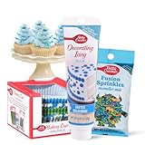 Betty Crocker Cupcake Kit For Boys - Includes 100 ct Betty Crocker blue cupcake liners, Fusion Monster Mix Sprinkles, and Decorating Blue Icing - Perfect for gender reveals, baby showers, & birthdays