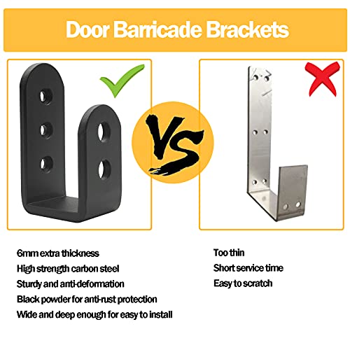 2 Pack Heavy Duty 2X4 Door Barricade Brackets Steel U Bracket Drop Open Bar Security Holder Door Lock Brackets For Home, Barn, Shed, Garage, Gate To Security Door Reinforcement Fits 2X4 Bar, Black #TOP3