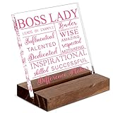 Maitys Boss Lady Gift for Women Acrylic Sign 3.9' x 3.9'' Office Decor with Wood Base Boss Plaque Inspirational with Quotes Appreciation Keepsake Gift for Birthday Festive(Pink)
