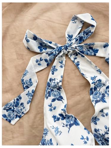 Women's Boho Floral Print Halter Top Y2k Sleeveless Backless Bow Knot Ruffle Tank Tops4