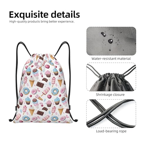 Drawstring Backpack - Chocolate Donut Ice Cream Print Sports Gym Sackpack String Bag For Women Men, Lightweight Draw String Back Bag For Workout Travel3