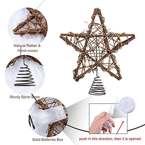 Lawoho Christmas Tree Topper Star Rustic Rattan Natural Star Treetop 10 Inch Farmhouse Xmas Tree And Holiday Seasonal Decoration Fit For General Size Christmas Tree #TOP6