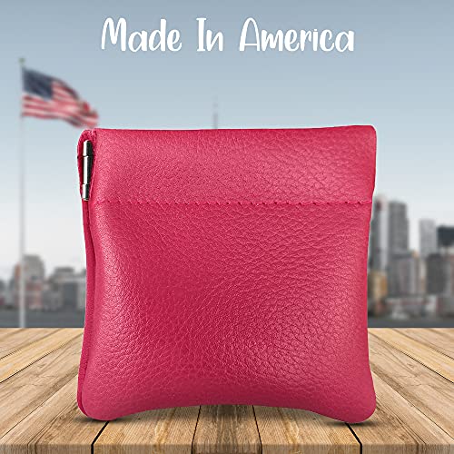 Image of Nabob Leather Genuine Leather Squeeze Coin Purse, Coin Pouch Made IN U.S.A. Change Holder For Men /Woman Size 3.5 X 3.5 (Pink)