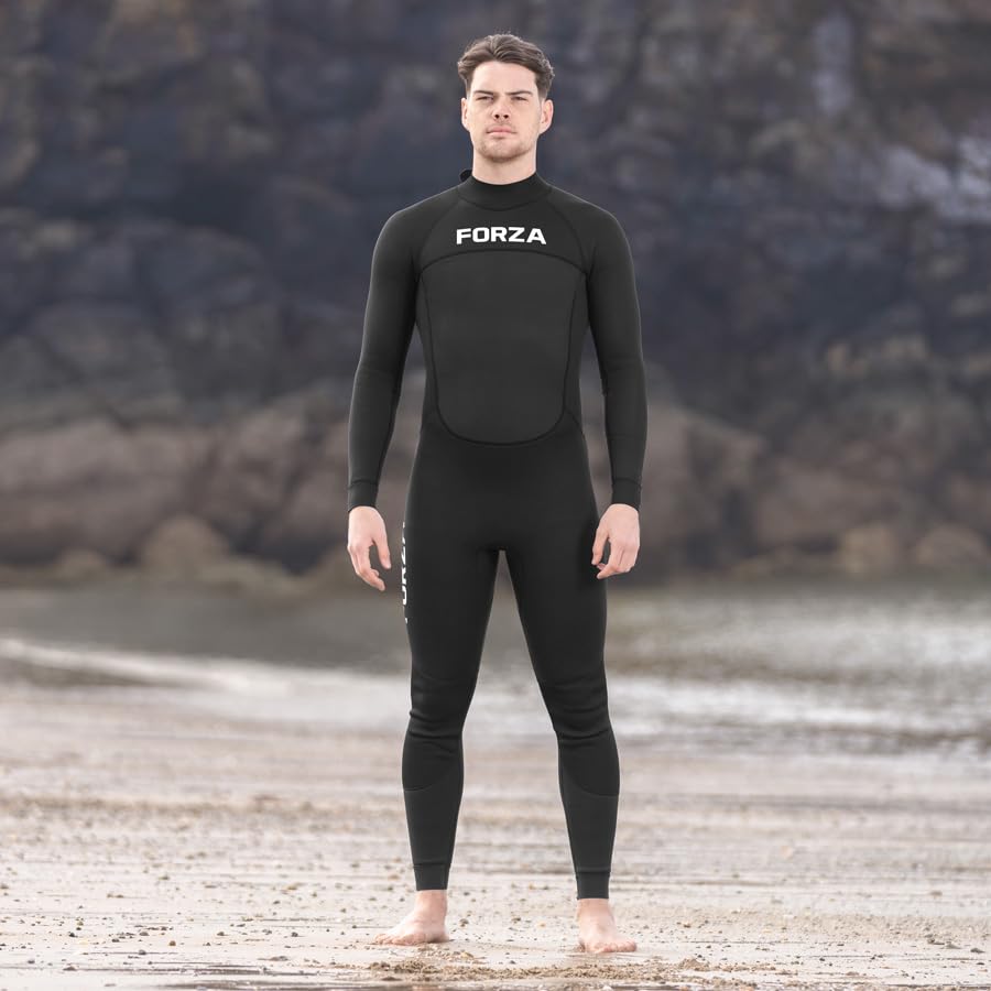 AQUATEC Mens Full Length Wetsuit - 6 Sizes / 3 Thicknesses: 2mm, 3/2mm & 5/4mm | High-Grade Neoprene Mens Wetsuit For Water Sports & More | YKK Back Zipper (5/4mm Thickness, M)