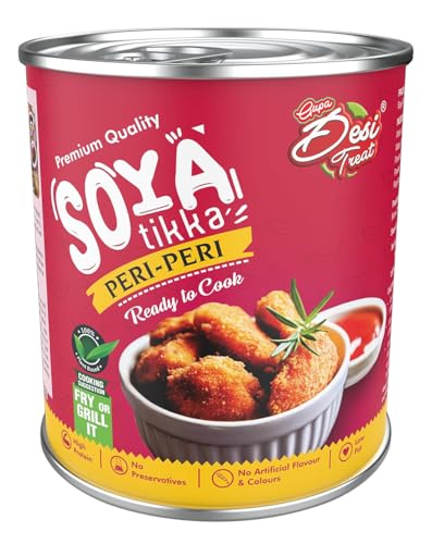 Image of Desi Treat Peri Peri Soya Tikka - Ready to Cook | Spicy & Tangy Vegetarian Snack with Mixed Herbs and Authentic Peri Peri Spices for Parties & Quick Meals - 800g Pack | No Preservatives