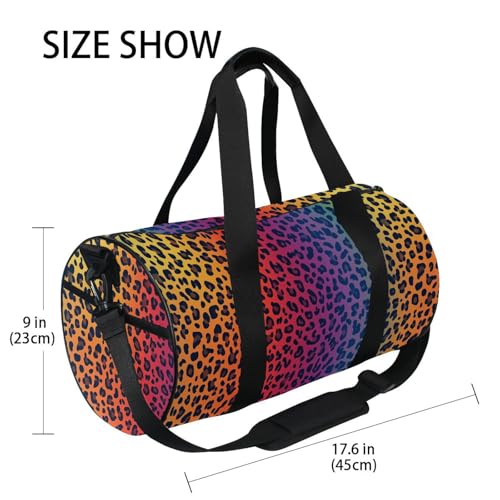 Color Leopard Sports Duffel Bag Durable Full Print Barrel Gym Bag with Multiple Pockets, Adjustable Shoulder Strap Ideal for Sports Gym Training Travel and Outdoor Use4