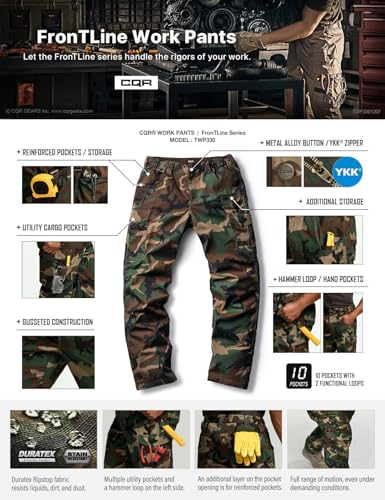 Image of CQR Men's Quick Dry Work Pants, Water Resistant Outdoor Tactical Pants, Lightweight Stretch Cargo Hiking Pants