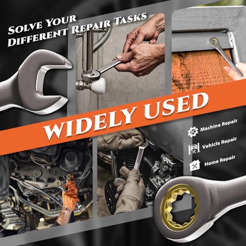 Image of SUZUME 24-Piece Ratchet Wrenches Set Metric & SAE (8-19mm) & (1 /4 inch - 7 /8 inch) | Box end Combination Wrench Set CR-V 72-Tooth for Auto Car Moto Bike Workshop Stubborn Fastener Mechanic DIYer with Organizer