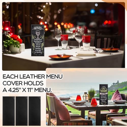Image of GlikCeil 16 Pcs Restaurant Leather Menu Holders Single Panel Menu Covers for Wine Drinks List 4.25 x 11 Inch Black Menu Book Cover with Angled Corners for bar Hotel Coffee, Single View