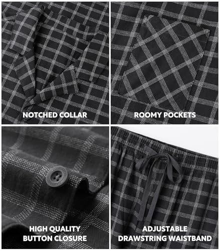 DAVID ARCHY Men's Pajamas Set Flannel Pjs Sets Ultra-Soft Cotton Pajamas for Men Classic Plaid Lounge Set with Roomy Pockets4