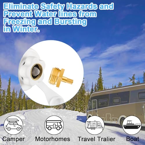 Image of Jingzan 4Pcs RV Blow Out Antifreeze Adapter, Brass Schrader Valve to 3 /4 GHT Fitting, Water Line Blow Out Plug with Tire Inflation Winterization Valve for Camper Travel Trailer (4 Pcs Adapters)