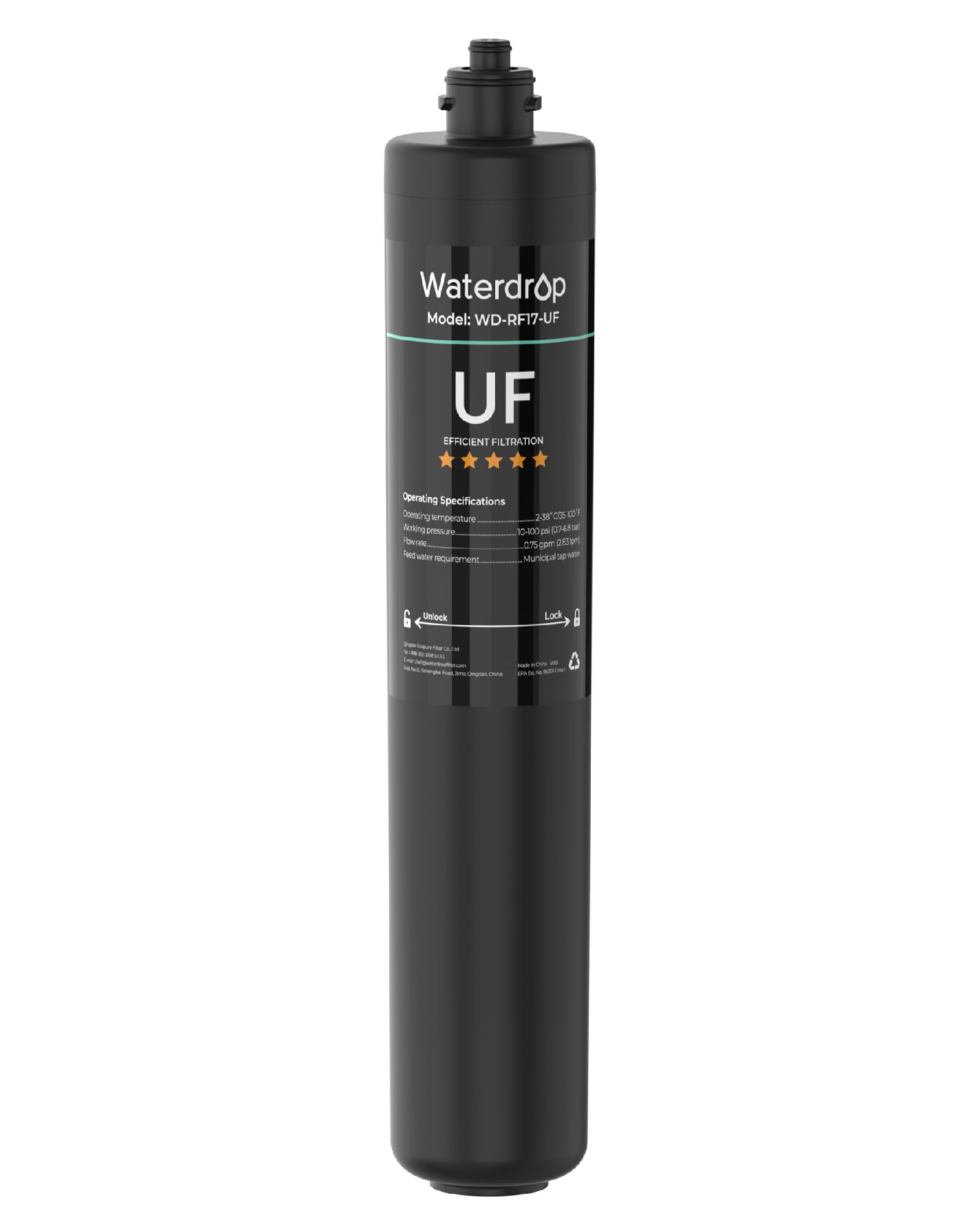 Waterdrop RF17-UF 0.01 Micron Water Filter, 24K Gallons High Capacity, Reduces Lead, Chlorine, Bad Taste & Odor, Replacement for Waterdrop Under Sink