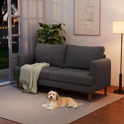 Image of 70 inch Modern Loveseat Sofa with USB Type-C Ports, Linen Fabric 2-Seater Deep Seat Couch, Cozy Small Couch Sofa for Living Room Bedroom Office Apartment (Dark Grey)