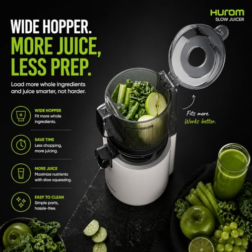 Image of Hurom E50ST Cold Press Juicer for Home, Advanced Cold Press Technology for 20% More Juice, All-in-1 Juicer for Fruits, Vegetables, Nut Milk, World's No. 1 Slow Juicer Brand since 1974 (Mushroom White)