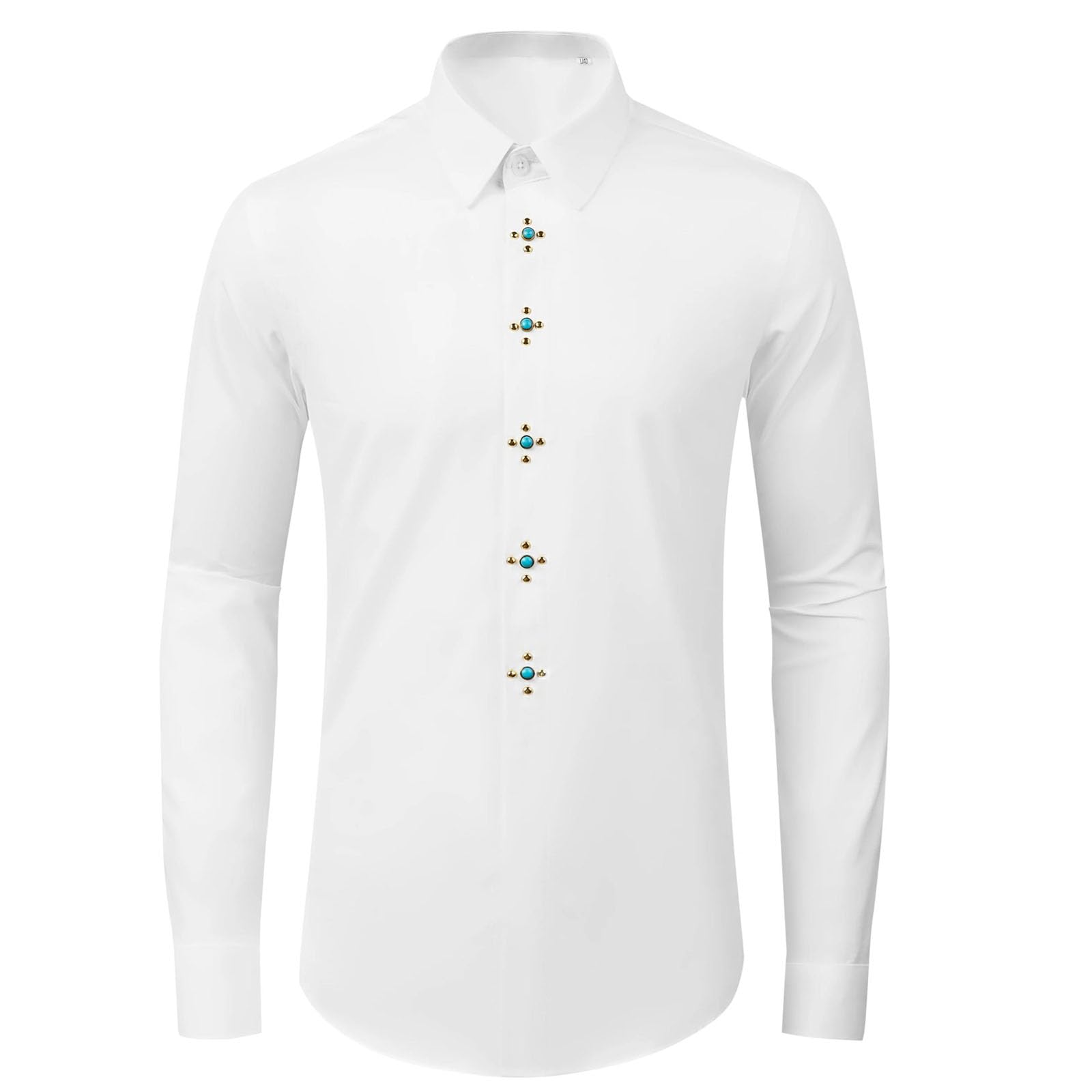 Mens Long Sleeve Shirt Spring Rivet Decoration Business Dress Social Banquet Party Stage Top