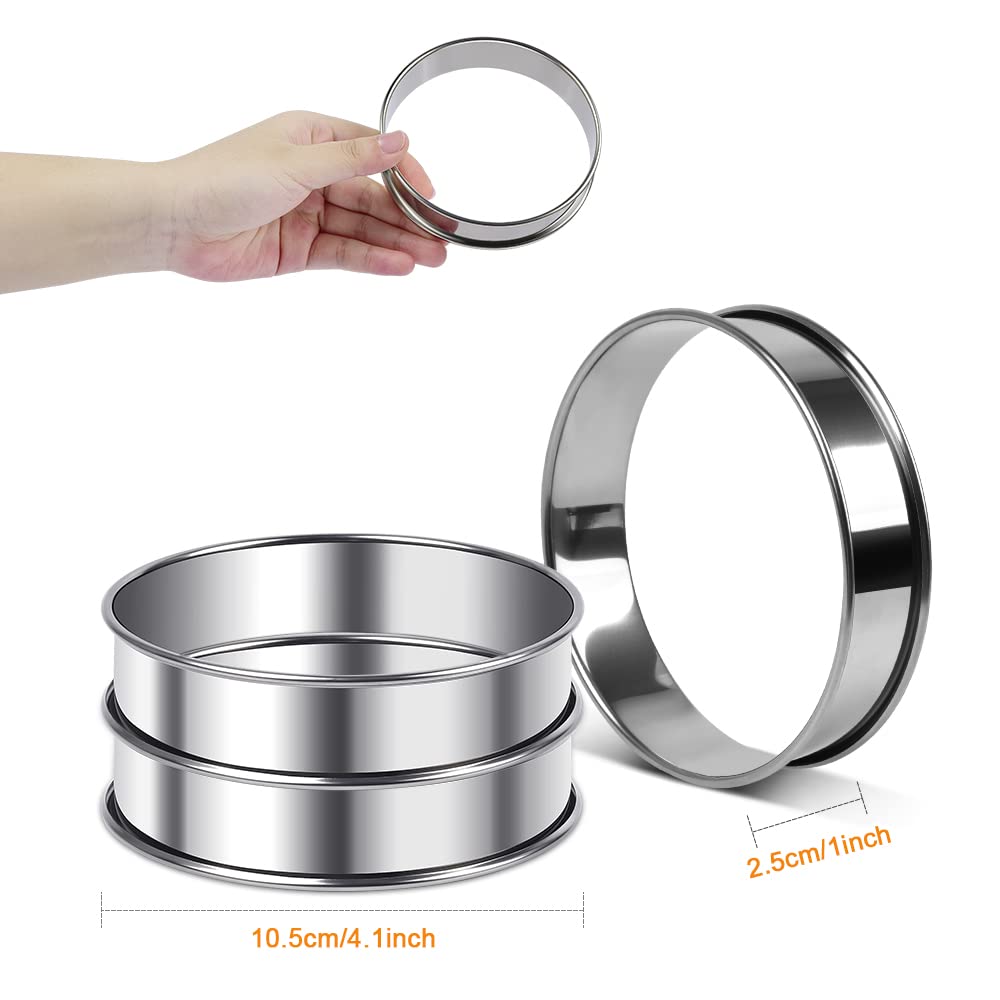 6 Cercles à Tarte Inox 10,5cm - Bords Roulés Anti-coupure - Pour Pâtisserie Et Cuisson - Réutilisables Et Lavables