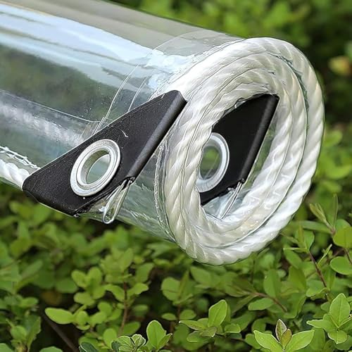 Lona Transparente Resistente de 3,5 MX 4,1 m con Ojales y Cuerda, Lona Transparente Impermeable para el hogar, el jardín, el Exterior, Camping, Duradera y Transparente