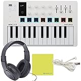 Arturia MiniLab 3 MIDI Keyboard Controller Bundle with SR350 Over Ear Samson Headphones, USB Cable & Polishing Cloth - 25 Key MIDI Keyboard for Recording Studio Equipment, Software Included (WHITE)