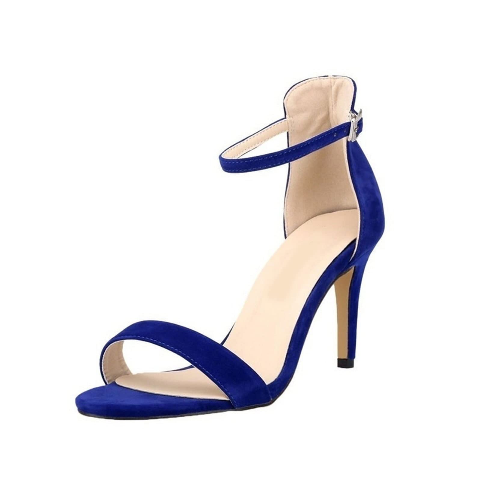 blue suede open toe heels
