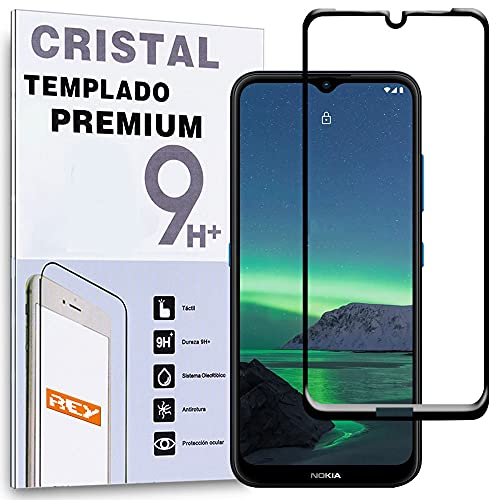 REY Protector de Pantalla Curvo para Nokia 1.4, Negro, Cristal Vidrio Templado Premium, 3D / 4D / 5D, Anti Roturas