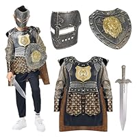 Kids Boys Armor Knight Costume Cosplay, Gladiator Medieval Outfits with Roman Soldier Mask shield, Halloween Party Fancy Dress Up