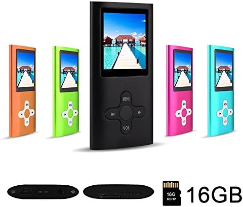 RHDTShop MP3 MP4 Player with a 16 GB Micro SD Card, Support UP to 64GB TF Card, Rechargeable Battery, Portable Digital Music Player/Video/E-Book Reader, Ultra Slim 1.7" LCD Screen, Carbonblack