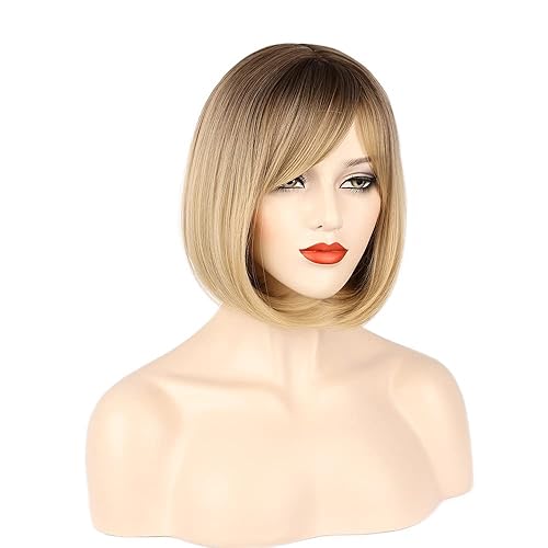 Miniatura 8 de NAYOO Peluca rubia con flequillo, pelucas rubias cortas de 12 pulgadas para mujer