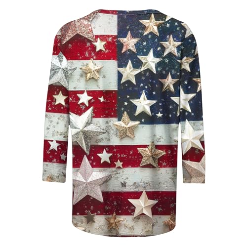 fourth of july shirts for women 34 sleeve summer tops american flag print t shirt patriotic 4th of july shirts 2025