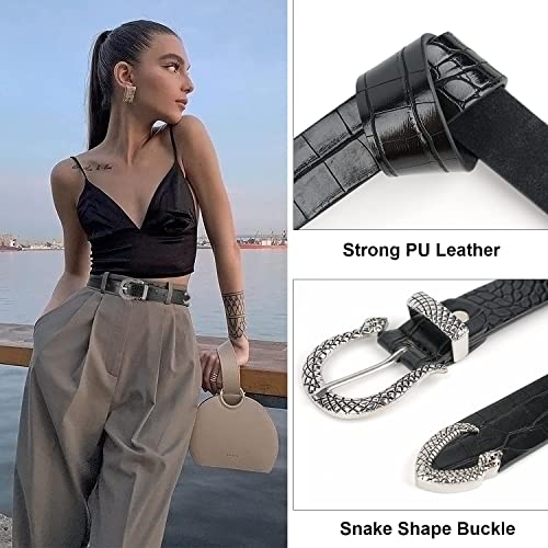 Fioretto Women Fashion Belt With Snake Buckle Lady Snakeskin Pu Leather Belts For Jeans Pants Dresses Vintage Casual #TOP2
