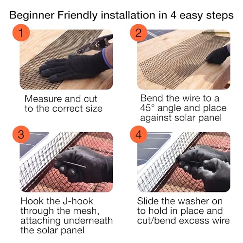 Image of MaPorch Solar Panel Bird Guard Mesh Screen - 6 in x 120 ft Black PVC Coated Galvanized Steel - Solar Panel Netting Mesh - Includes 80 Clips, Scissors & Gloves for Easy DIY Install | With 80 Fasteners, Gloves & Scissors - PVC Coated Wire Screen - Water & UV Resistant - Netting Blocks Pigeons & Pests
