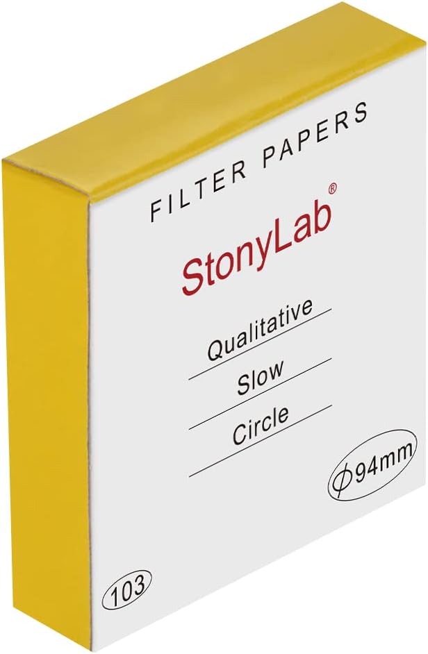Qualitative Filter Paper, 100 Packs Slow Flow Rate Cellulose Filter Paper Circles with 10 Micron Particle Retention, 94 mm Diameter