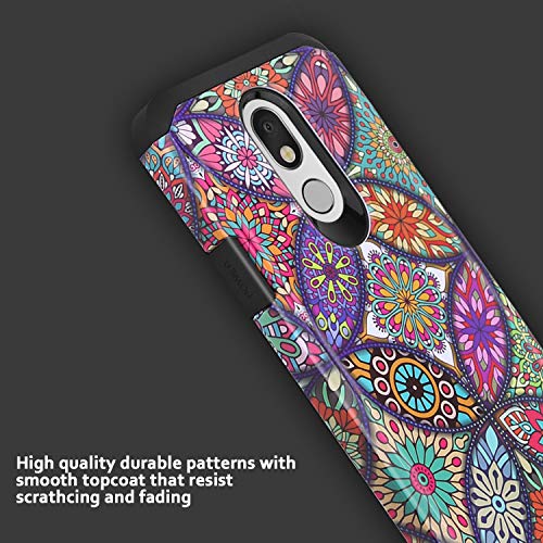 Tjs Phone Case Compatible With Lg Stylo 5/Lg Stylo 5 Plus/Lg Stylo 5V/Lg Stylo 5X [Full Coverage Tempered Glass Screen Protector] Dual Layer Hybrid Shockproof Protection Impact Cover (Mandala) #TOP3