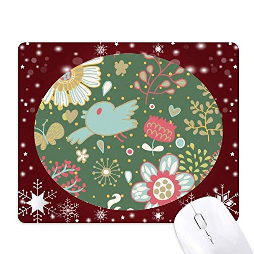 Tapis de souris fleur vert foncé et flocon de neige pour bureau d'hiver élégant