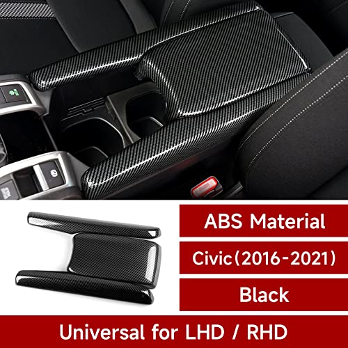 Image of Armrest Storage Box Cover Decals for Honda Civic 2016 2017 2018 2019 2020 2021 10th Gen Accessories ABS Carbon Fiber Stickers