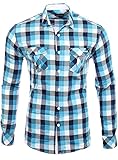 zeitloses Design Reslad Herren Hemd Männer Partyhemd Herrenhemd Freizeit Figurbetont karriert Kontrast Flanellhemd Neu RS-7060 Türkis Weiß L