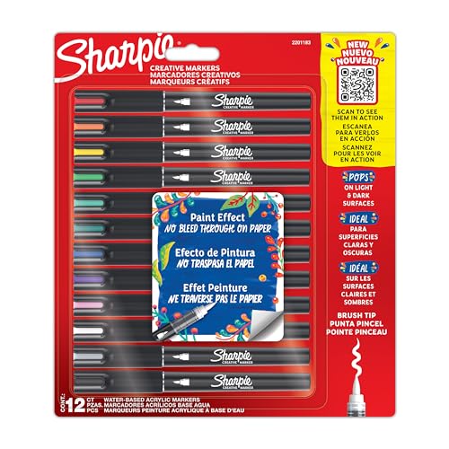 Sharpie Feutres acrylique | Pointe pinceau | Feutres de coloriage adulte idéal pour coloriage mystèredessineretc. | Encre anti-bavures à base d’eau |...