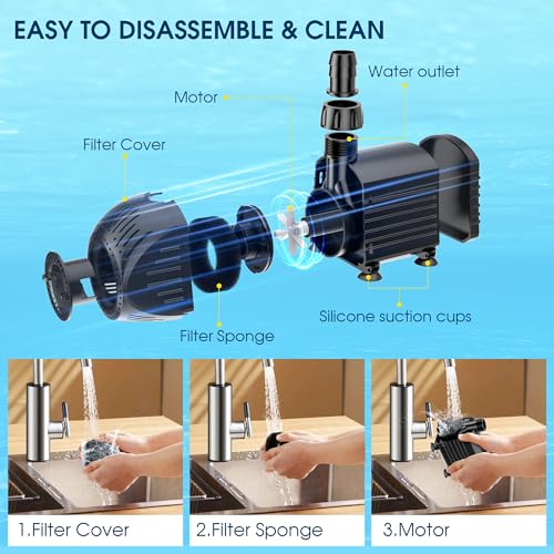 Image of NFESOLAR Ultra Quiet Submersible Water Pump 880GPH Size 5.3Lx3.5Wx4.3H in