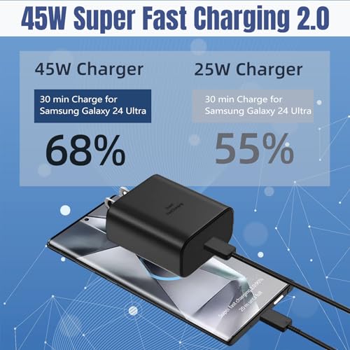 45W Type C Super Fast Charger for Samsung Galaxy S24 Ultra, 10FT Long USB C to C Charger Cable Cord Fast Charging Wall Charger Block for Samsung S24 Ultra/S24+/S24/S23 Ultra/S22 Ultra/S21, Tab S8+