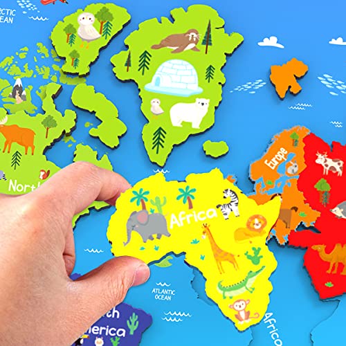 Webby Wooden Educational World Continent Map, Continents Learning, Board Puzzle for 4, 5, 6, 7, 8 Year Old Kids